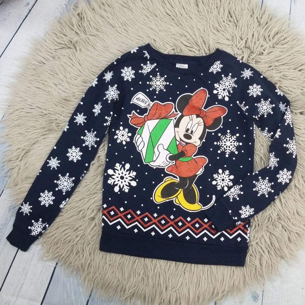 Disney Minnie Mouse Blue Christmas Sweatshirt XS
